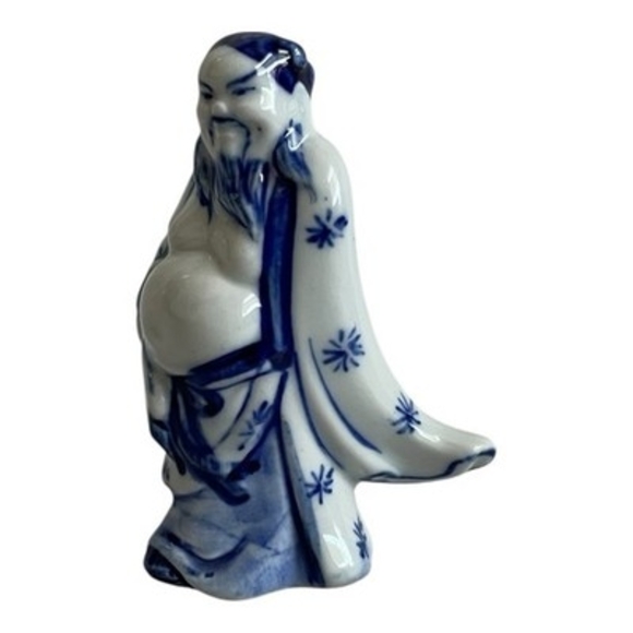 Vintage Chinese Blue White Porcelain Figurine Immortal / Wise Man Statue Amulet - Picture 3 of 6